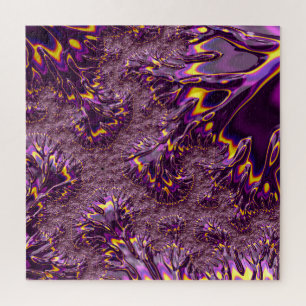 Levend Trippy Paars Geel Groovy Fractale Kunst Legpuzzel