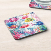 Levend Tropische Vis Waterverf Zee Levenspatroon Bier Onderzetter (Linkerzijde)