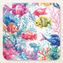 Levend Tropische Vis Waterverf Zee Levenspatroon Kartonnen Onderzetters