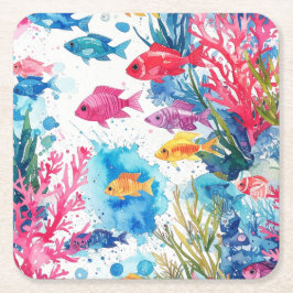 Levend Tropische Vis Waterverf Zee Levenspatroon Kartonnen Onderzetters
