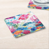 Levend Tropische Vis Waterverf Zee Levenspatroon Kartonnen Onderzetters (Schuin)