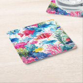 Levend Tropische Vis Waterverf Zee Levenspatroon Kartonnen Onderzetters (Schuin)