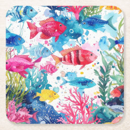 Levend Tropische Vis Waterverf Zee Levenspatroon Kartonnen Onderzetters