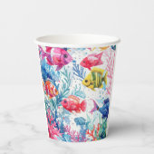 Levend Tropische Vis Waterverf Zee Levenspatroon Papieren Bekers (Achterkant)