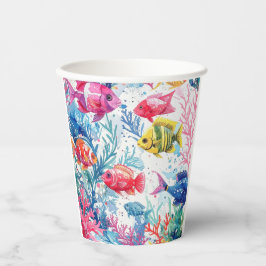 Levend Tropische Vis Waterverf Zee Levenspatroon Papieren Bekers