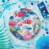 Levend Tropische Vis Waterverf Zee Levenspatroon Papieren Bordje (Feest)