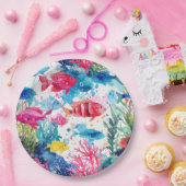 Levend Tropische Vis Waterverf Zee Levenspatroon Papieren Bordje (Feest)