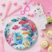 Levend Tropische Vis Waterverf Zee Levenspatroon Papieren Bordje (Feest)