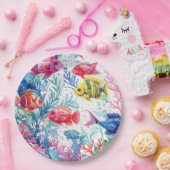 Levend Tropische Vis Waterverf Zee Levenspatroon Papieren Bordje (Feest)