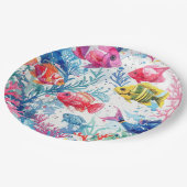 Levend Tropische Vis Waterverf Zee Levenspatroon Papieren Bordje (Gekanteld)