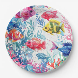 Levend Tropische Vis Waterverf Zee Levenspatroon Papieren Bordje