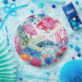 Levend Tropische Vis Waterverf Zee Levenspatroon Papieren Bordje (Feest)