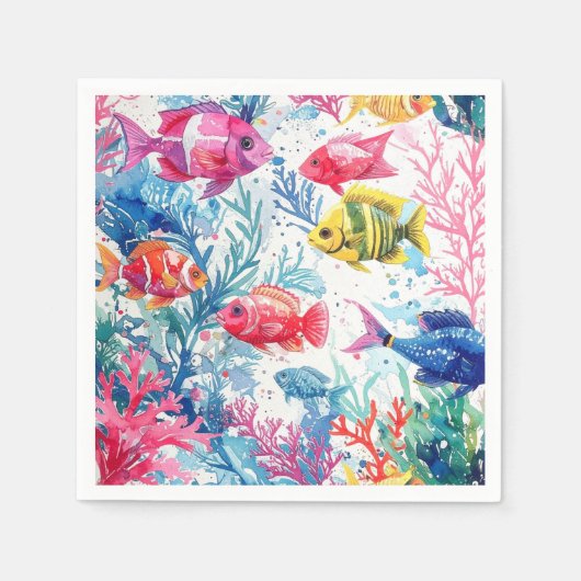 Levend Tropische Vis Waterverf Zee Levenspatroon Servet (Voorkant)
