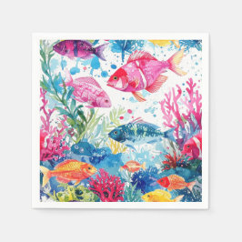 Levend Tropische Vis Waterverf Zee Levenspatroon Servet