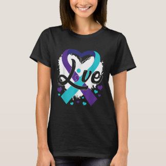 Levend Turquoise Paarse Lint Hart Suïcidepreventie T-shirt
