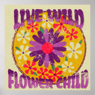 Levend Wilde Bloemenkind Retro Hippie Bloemig Vint Poster