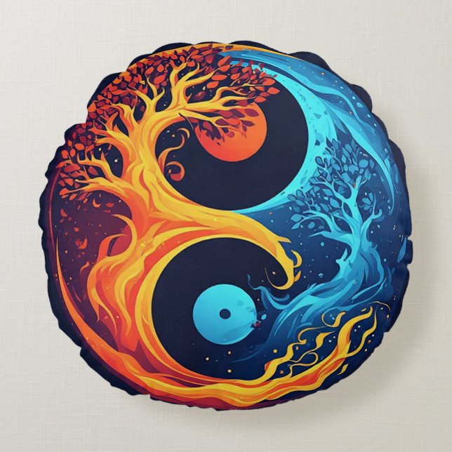 Levend Yin Yang-ontwerp Rond Kussen (Voorkant)