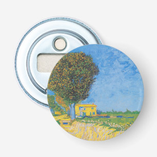 Levend Zonnig Pad & Gele Huis door Van Gogh Button Flesopener