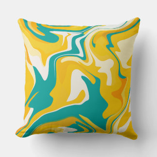 Levende abstracte golven in geel en turquoise kussen
