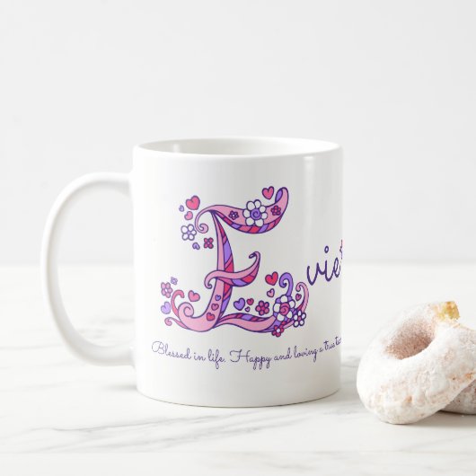 Levende benaming: decoratieve E-monogram-mok Koffiemok (Met donut)