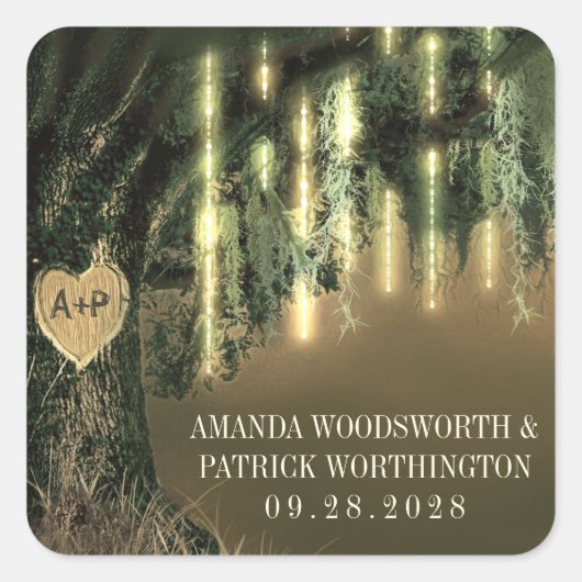 Levende eikenboom Spaans mos bruiloft gunst Sticke Vierkante Sticker (Voorkant)