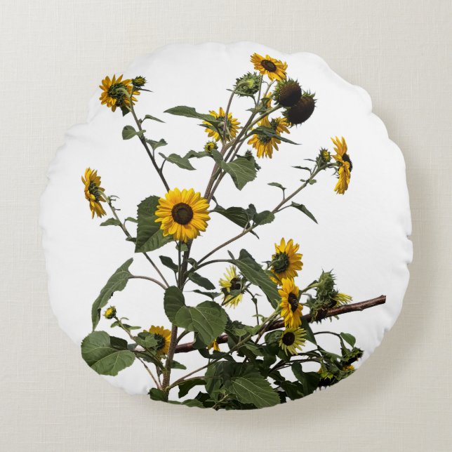 Levende Gele Zonnebloem  Rond Kussen (Voorkant)