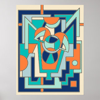Levende geometrische abstract in vlak oranje en te poster