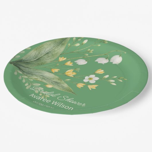 Levende Groene Gele en Witte Bloemen Douche Papieren Bordje (Gekanteld)