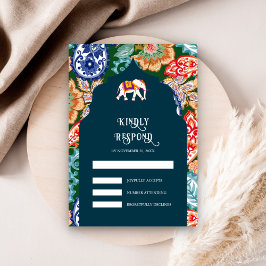 Levende Indiase volskunst olifant donkerblauwe bru RSVP Kaartje