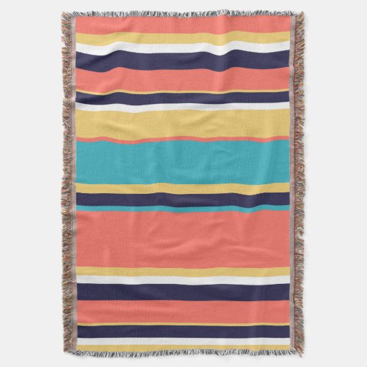 Levende koraal-, blauwe en gele strepen deken (Voorkant Verticaal)