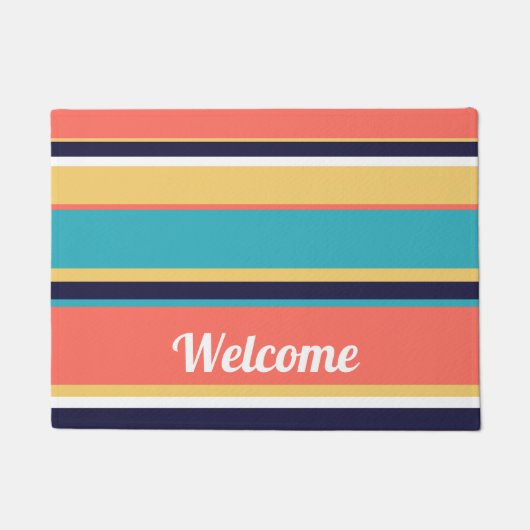 Levende koraal-, blauwe en gele strepen deurmat (Voorkant)