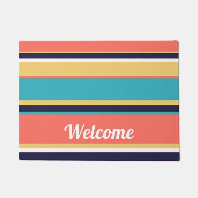 Levende koraal-, blauwe en gele strepen deurmat (Voorkant)