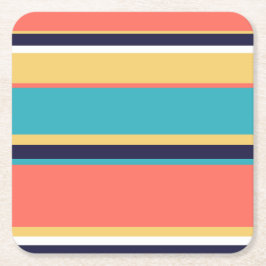 Levende koraal-, blauwe en gele strepen kartonnen onderzetters