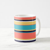 Levende koraal-, blauwe en gele strepen koffiemok (Voorkant rechts)