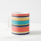 Levende koraal-, blauwe en gele strepen koffiemok (Voorkant links)