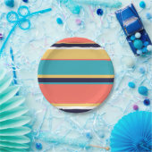 Levende koraal-, blauwe en gele strepen papieren bordje (Feest)