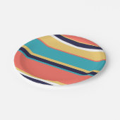 Levende koraal-, blauwe en gele strepen papieren bordje (Gekanteld)