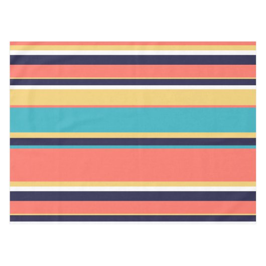 Levende koraal-, blauwe en gele strepen tafelkleed (Voorkant (Horizontaal))