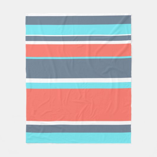 Levende koraal-, blauwe en grijze strepen fleece deken (Voorkant)