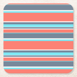 Levende koraal-, blauwe en grijze strepen kartonnen onderzetters