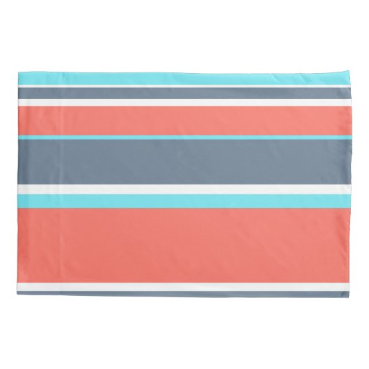 Levende koraal-, blauwe en grijze strepen kussensloop (Achterkant)