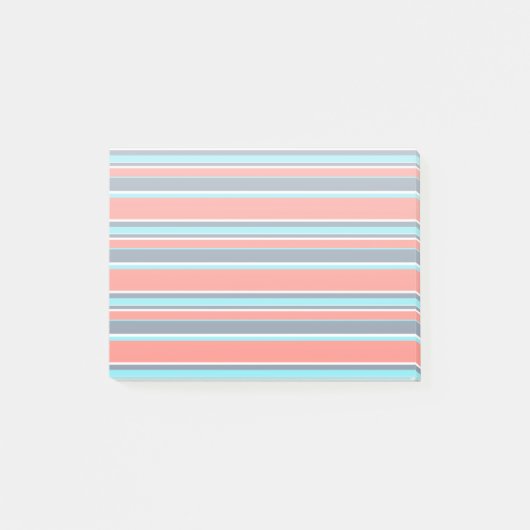 Levende koraal-, blauwe en grijze strepen post-it® notes (Voorkant)