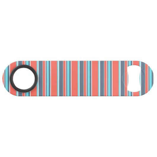 Levende koraal-, blauwe en grijze strepen speed flessenopener (Voorkant (Horizontaal))