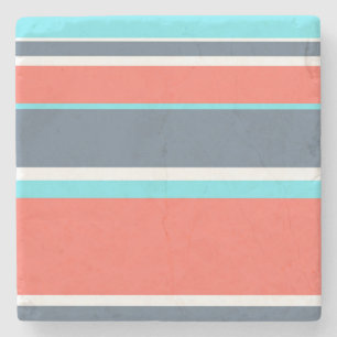 Levende koraal-, blauwe en grijze strepen stenen onderzetter