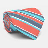 Levende koraal-, blauwe en grijze strepen stropdas (Opgerold)