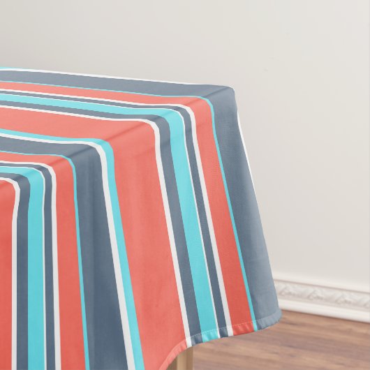 Levende koraal-, blauwe en grijze strepen tafelkleed (Voorbeeld)