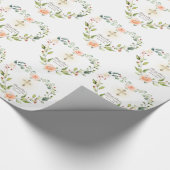 Levende Koraal Bloemen Gouden Kruis Meisje Doop Cadeaupapier (Hoek)