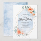 Levende koraal en mosterdblauw Vrijgezellenfeest Kaart (Voorkant / Achterkant)