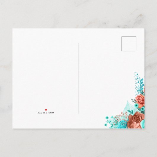 Levende koraal en Turquoise Wedding sparen de Datu Aankondigingskaart (Achterkant)