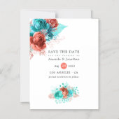 Levende koraal en Turquoise Wedding sparen de Datu Magnetische Uitnodiging (Voorkant)